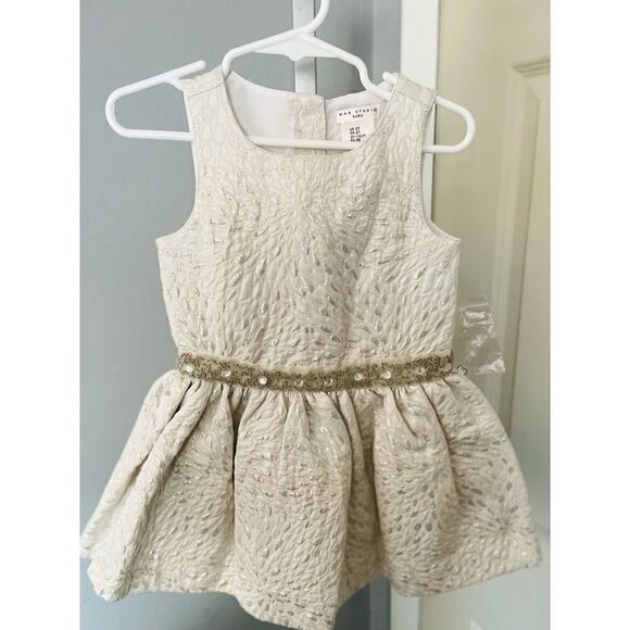 Max Studio cream gold pattern pearl gem waistline dress sz 2T New with Tags - Picture 1 of 7